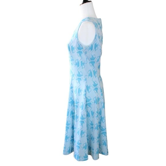 Vintage A-Line Dress Leo Danal Normie Hum Blue Sailboat Patterned Sleeveless D1 - Picture 3 of 7